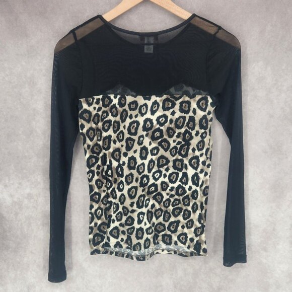 Madrag Womens Sheer Long Sleeve Shirt‎ Cheetah Print Medium Club Alternative VTG - Picture 4 of 4